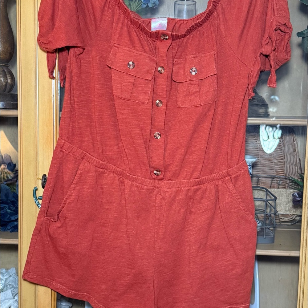 Women's Red Button-Front Romper